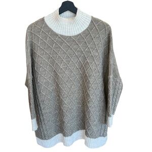 Mer Sea Diamond Cable Knit Relaxed Turtleneck Sweater Grey White One Size